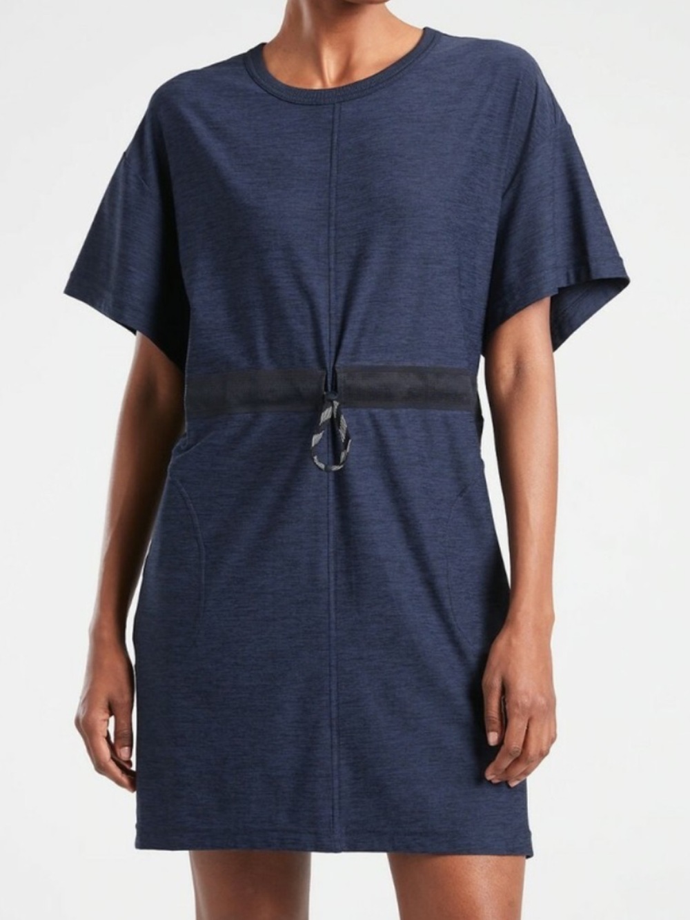 Athleta XXS Navy Crosscurrent Cinch Waist Swim Cover Up Dress Short Sleeve